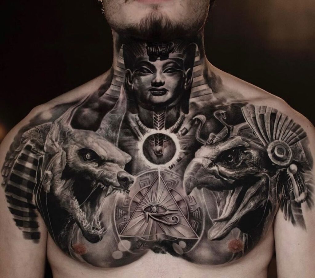 Anubis And Horus Chest Tattoo