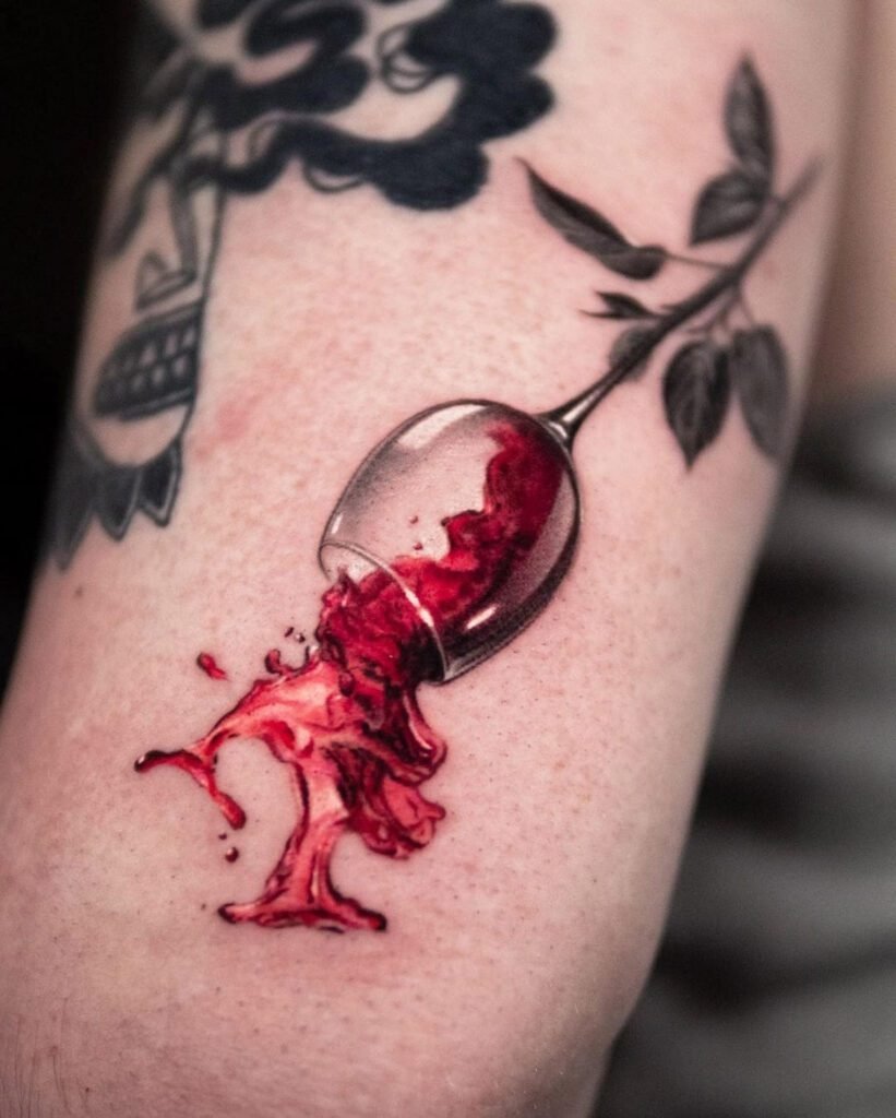 Wine Rose Tattoo, Fusion Of Wine Glass And Rose